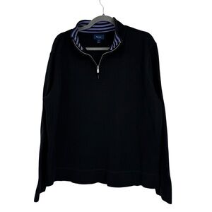 Men’s Façonnable Size Large Black Cotton Henley Sweater w Lavender Stripes